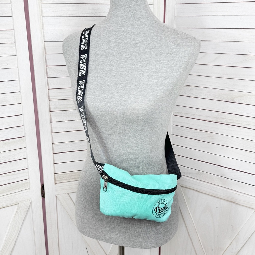 Victorias Secret Pink Nylon We Run This Beach Fanny Pack Teal Green Black